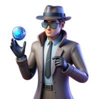 Sleuth with Glowing Orb A dynamic depiction of a sleuth navigating a world with a glowing orb, capturing the essence of mystery in a digital world. png