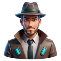 Sleuth Three Dimensional Model Investigator Avatar in a Whimsical Scene of Adventure png