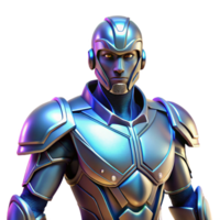 Futuristic Armored Warrior A dynamic 3D render of a futuristic armored warrior, blending advanced technology with intense action. png
