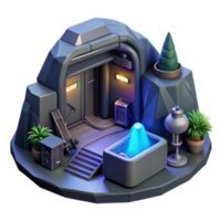 Cave Entrance with Fountain in a Mystical Setting with Enchanting Atmosphere png
