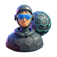 Futuristic Avatar with Hexagon Design in a Visionary Three Dimensional Scene of Innovation png