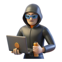 Cybersecurity Hacker 3D Model A dynamic depiction of a hacker navigating a world of cybersecurity, captured in a stunning three-dimensional model. png