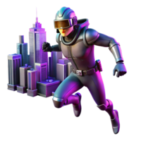 Cyberpunk City Runner A dynamic 3D render of a runner in a cyberpunk city, blending futuristic elements with urban aesthetics. png