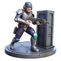 Sci-Fi Soldier Action Figure with Futuristic Armor and Dynamic Pose png