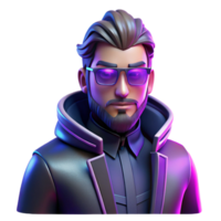 Stylized 3D Male Avatar A dynamic depiction of a male avatar crafted in a stylized three-dimensional render, capturing the essence of digital design. png