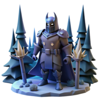 Stylized 3D Warrior in Winter Forest A unique 3D depiction of a stylized warrior in a winter forest, blending artistic design with natural elements. png