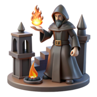 Monk with Fire Magic A magical scene of a monk wielding fire magic, casting spells in a mystical world. png