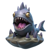 Spiky Fish Monster on Rock A dynamic depiction of a fish monster perched on a rock, capturing the essence of fantasy in a digital world. png