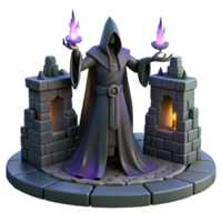 Dark Sorcerer Ritual 3D Render A magical scene of a sorcerer performing a ritual, captured in a stunning three-dimensional render. png