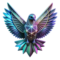 Geometric Bird Wings of Light A dynamic depiction of a bird crafted in geometric shapes, its wings glowing with vibrant light. png