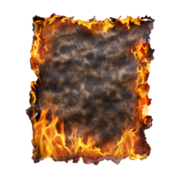 Burnt parchment with glowing flames around the edges represents destruction intensity and the dramatic effect of fire consuming fragile material png
