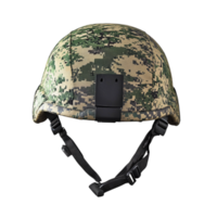 Sturdy military helmet with a camouflage pattern and secure straps representing protection strength and resilience in tough environments png