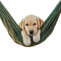 Adorable puppy nestled inside a hammock looking comfortable and relaxed while enjoying a peaceful moment of warmth and security png