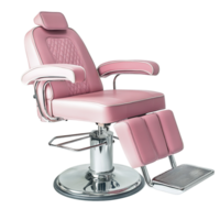 Plush pink reclining salon chair with an adjustable headrest and footrest offering comfort and support for beauty and grooming treatments png