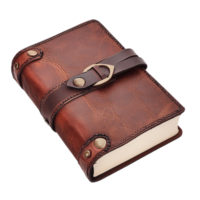 Elegant leatherbound journal with a secure strap closure offering a sophisticated space for writing thoughts ideas and creative expressions png
