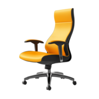 Ergonomic office chair with a bold yellow and black color scheme adjustable armrests and a comfortable cushioned seat designed for long working hours png