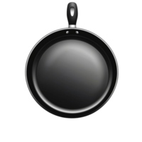 Shiny black frying pan with a round nonstick surface and a sturdy handle providing a reliable and efficient cooking tool for preparing delicious meals png