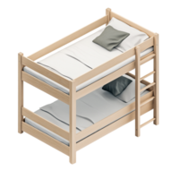 Sturdy wooden bunk bed with a natural frame and soft bedding symbolizes spacesaving comfort and the practicality of shared sleeping areas png
