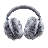 Fluffy gray earmuffs with a soft plush texture and an adjustable band keeping ears warm and cozy while providing a stylish winter accessory png