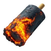 Fiery ice cream bar melting under intense flames with a striking contrast between cold and heat creating a surreal and visually captivating effect png