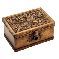 Carved wooden box with intricate floral designs and a small latch keeping it secure representingistry craftsmanship and the charm of vintage storage containers used for treasures and keepsakes png