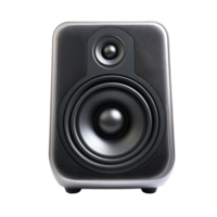 Powerful black speaker with a sleek design and a large woofer symbolizing music and the immersive experience of highquality sound png