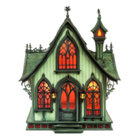 Enchanting green Gothicstyle house with arched windows and intricate details symbolizing mystery and the captivating charm of vintage architecture png