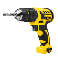 Yellow cordless power drill with a metal bit highlights precision and efficiency in tools png
