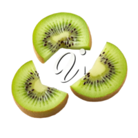 Three kiwi slices arranged in a circular pattern symbolizing nutrition vitality and the tropical sweetness of refreshing exotic fruits and healthy snacks png