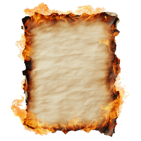 Burning parchment with charred edges and vivid flames symbolizing ancient scrolls lost messages and the dramatic effect of fire consuming paper png