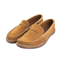 Brown leather loafers neatly positioned with a stitched design and a classic look representing timeless style durability and the preference for elegant footwear in professional and casual settings png