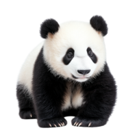 Baby panda sitting cutely with a round fluffy body and a curious expression representing wildlife conservation innocence and the adorable nature of these endangered species protected worldwide png