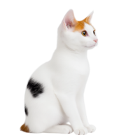 Elegant white and orange cat sits gracefully with its curious eyes and soft fur creating a peaceful and charming presence png