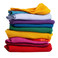 Neatly stacked pile of colorful folded towels in vibrant shades of blue yellow red and purple adds warmth and comfort to any setting png