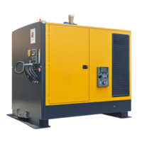 Industrial yellow generator with a sturdy metal casing and various control panels ensures a reliable backup power source png