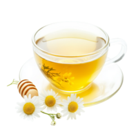 Chamomile tea with honey and flowers provides a soothing and calming herbal drink png