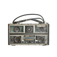 Vintage boombox with large speakers and an antenna delivers powerful sound and retro vibes png