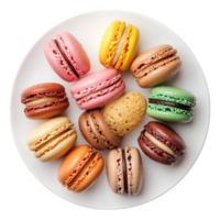 Colorful French macarons with a delicate crisp shell and soft filling create a delightful dessert making them a perfect indulgence for sweet treat enthusiasts png