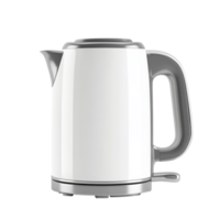 Minimalist white electric kettle with a sleek handle and a modern spout boils water efficiently making it a practical addition to any kitchen or office setup png