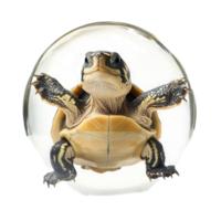 Tiny turtle encased in a glass sphere appears frozen in time making it a fascinating representation of nature and delicate preservation png