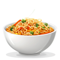 White bowl filled with steaming noodles tossed with vegetables and savory sauce represents satisfaction and the delicious appeal of a classic comfort dish png
