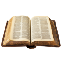 Aged open book with yellowed pages and a sturdy leather cover holds timeless knowledge and wisdom making it a gateway to history and imagination png