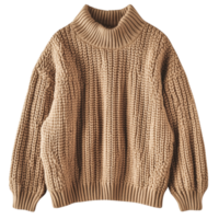 Cozy brown knitted sweater with a thick turtleneck provides warmth and elegance making it a stylish and comfortable choice for chilly days and casual wear png