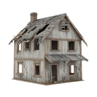 Abandoned wooden house with broken windows and a decaying roof stands as a haunting reminder of forgotten history evoking mystery and nostalgia in its weathered structure png