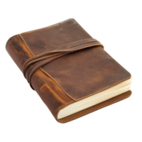 Vintage leatherbound notebook with a rustic wraparound strap designed for capturing thoughts creativity and personal reflections in a timeless writing journal png
