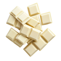 Creamy white chocolate squares arranged in a scattered pattern showcasing a smooth texture rich sweetness and the luxurious taste of a cocoa butter treat png