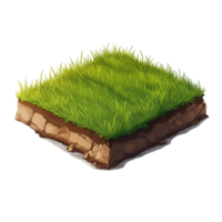 Floating cube of vibrant green grass with a soil base illustrating fresh natural beauty sustainability and the foundation of lush landscapes and outdoor spaces png