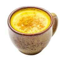 Large ceramic mug filled with golden turmeric latte sprinkled with aromatic spices offering a warm nourishing and healthboosting beverage experience png