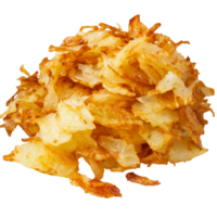 Crispy golden hash browns with a crunchy exterior and tender potato shreds delivering a mouthwatering texture rich flavor and a satisfying breakfast experience png