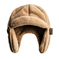 Warm and fluffy brown aviator hat with ear flaps and soft inner lining designed to keep the head cozy in winter png